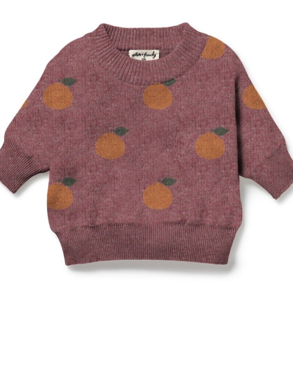 Plum With Clementine Print Baby Knit Sweater - Kids